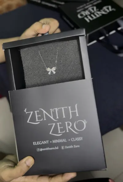 Crystal Ribbon Bow Silver Dainty Necklace (With Box)_img_1