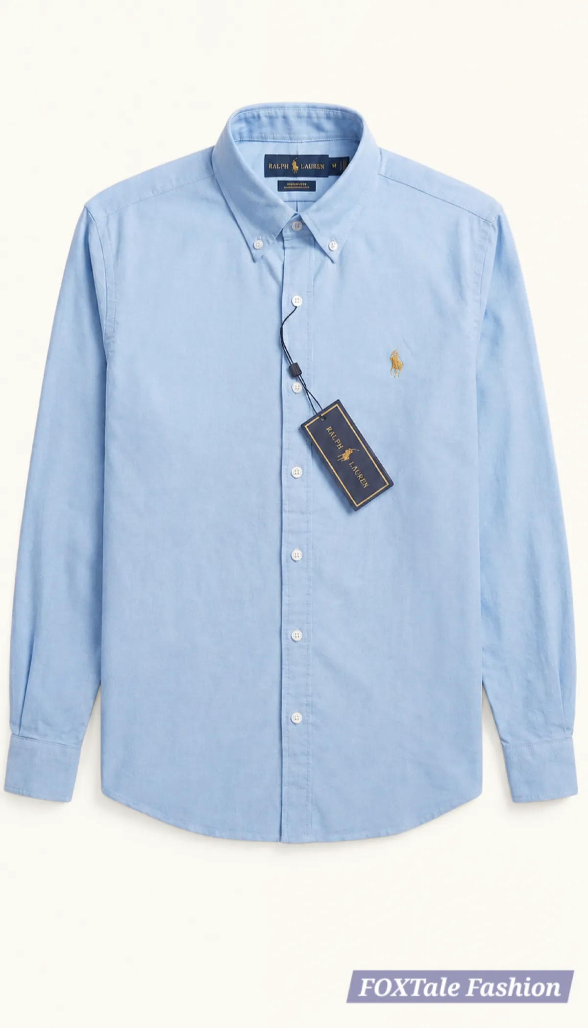 Men's Premium Sky Blue Long-Sleeve Oxford Cotton Shirt - Image 3