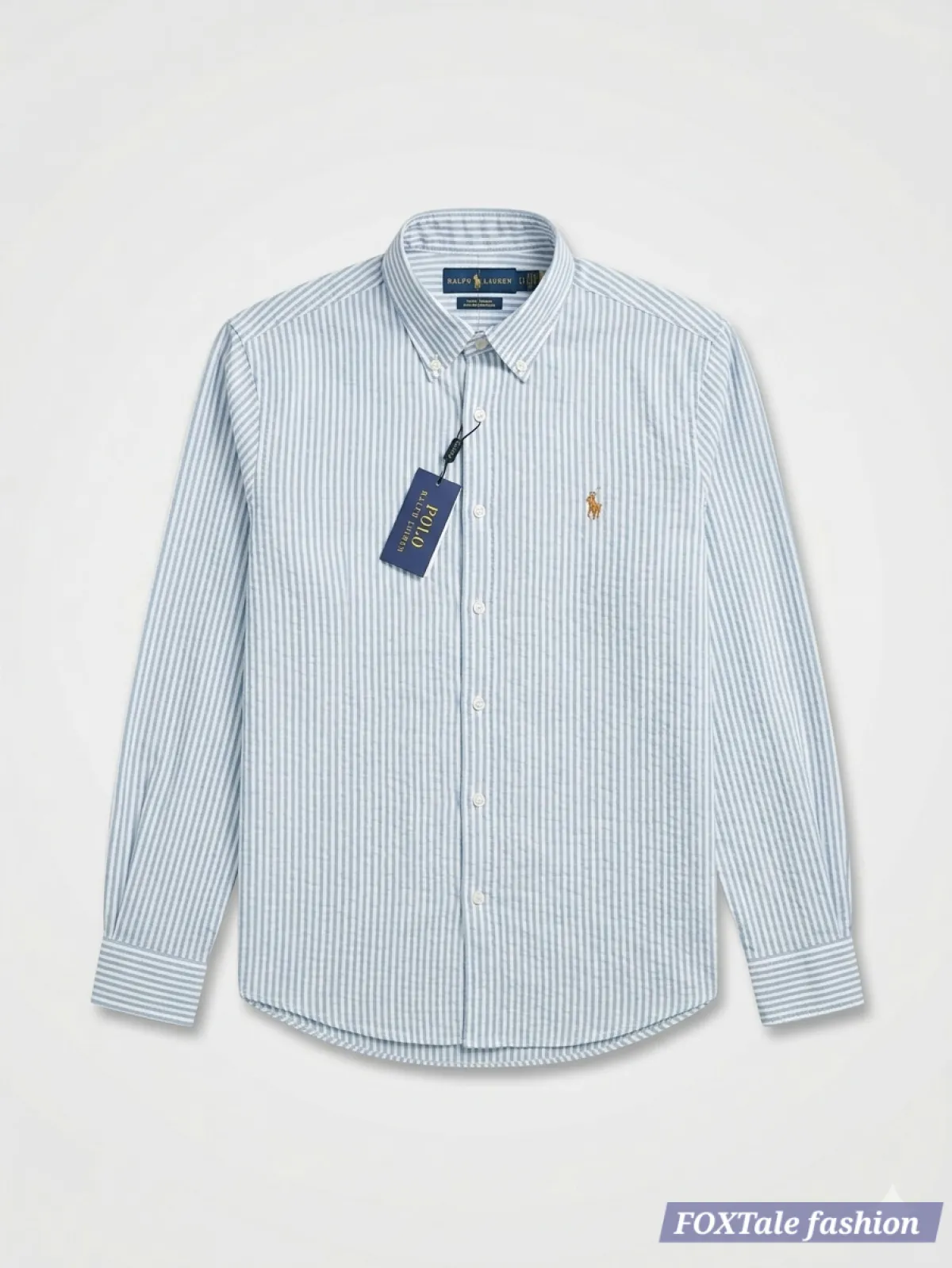 Men's Premium Light Blue White Vertical Stripes Oxford Cotton shirt - Image 1
