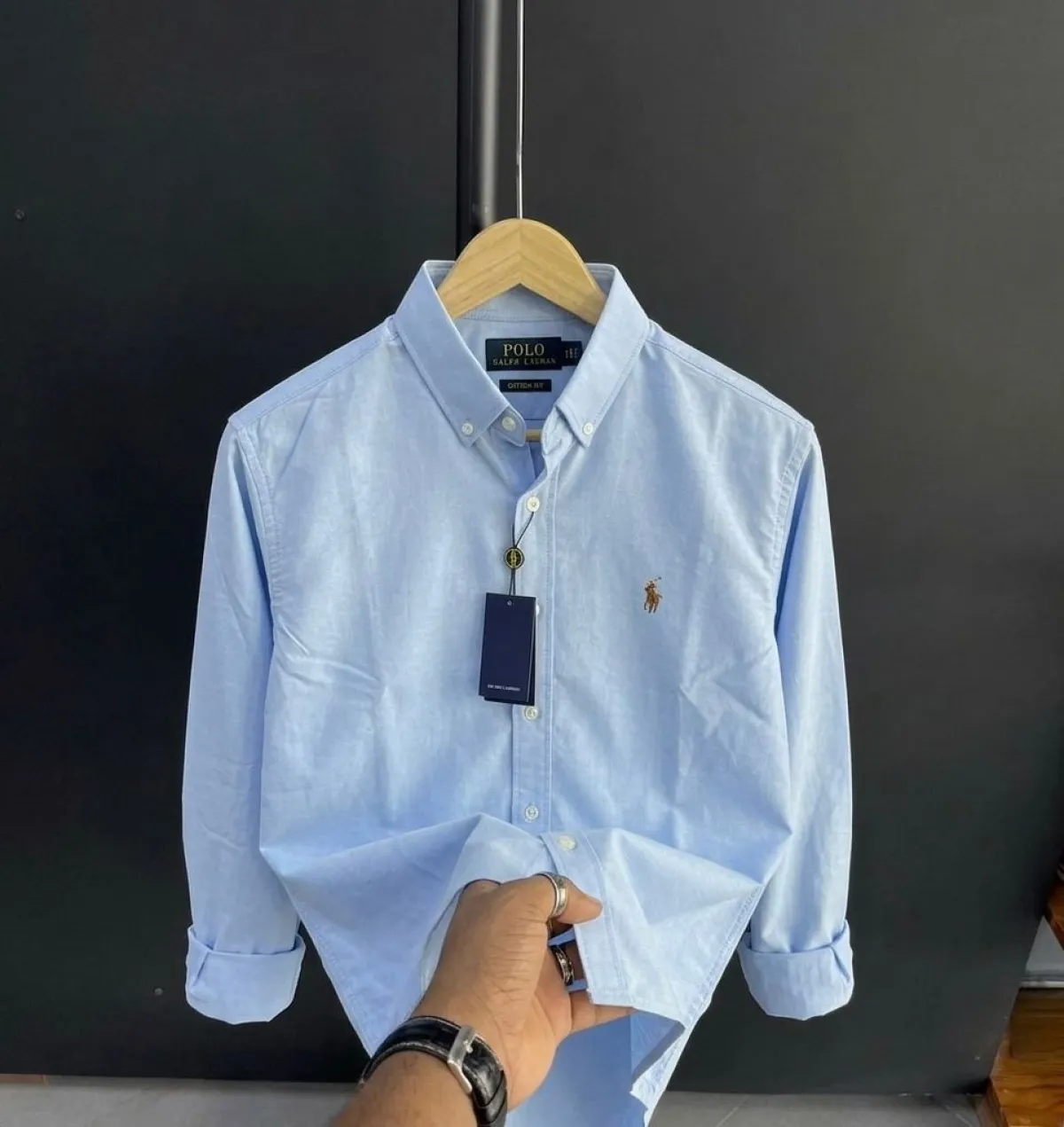 Men's Premium Sky Blue Long-Sleeve Oxford Cotton Shirt - Image 2