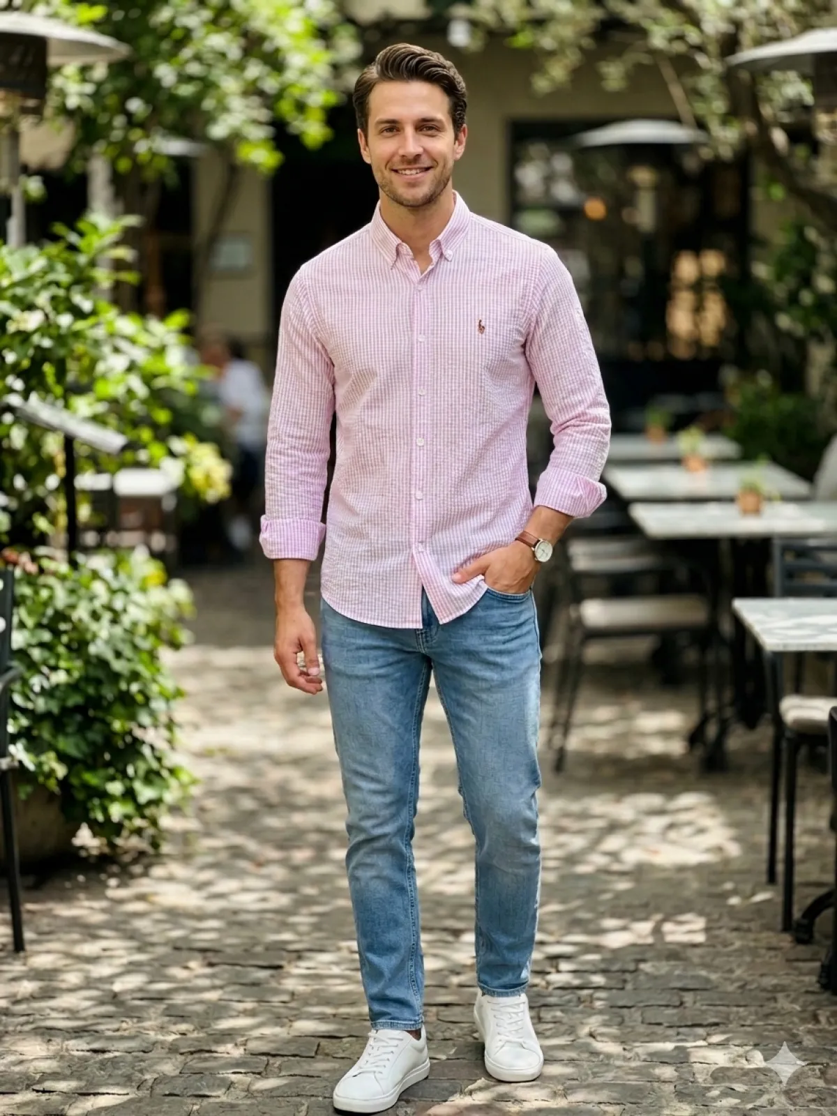 Men's Premium Vertical Mirco-stripe Long sleeve Shirt - Image 1