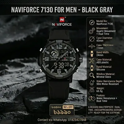 Naviforce 7130 For Men - Black Gray_img_4