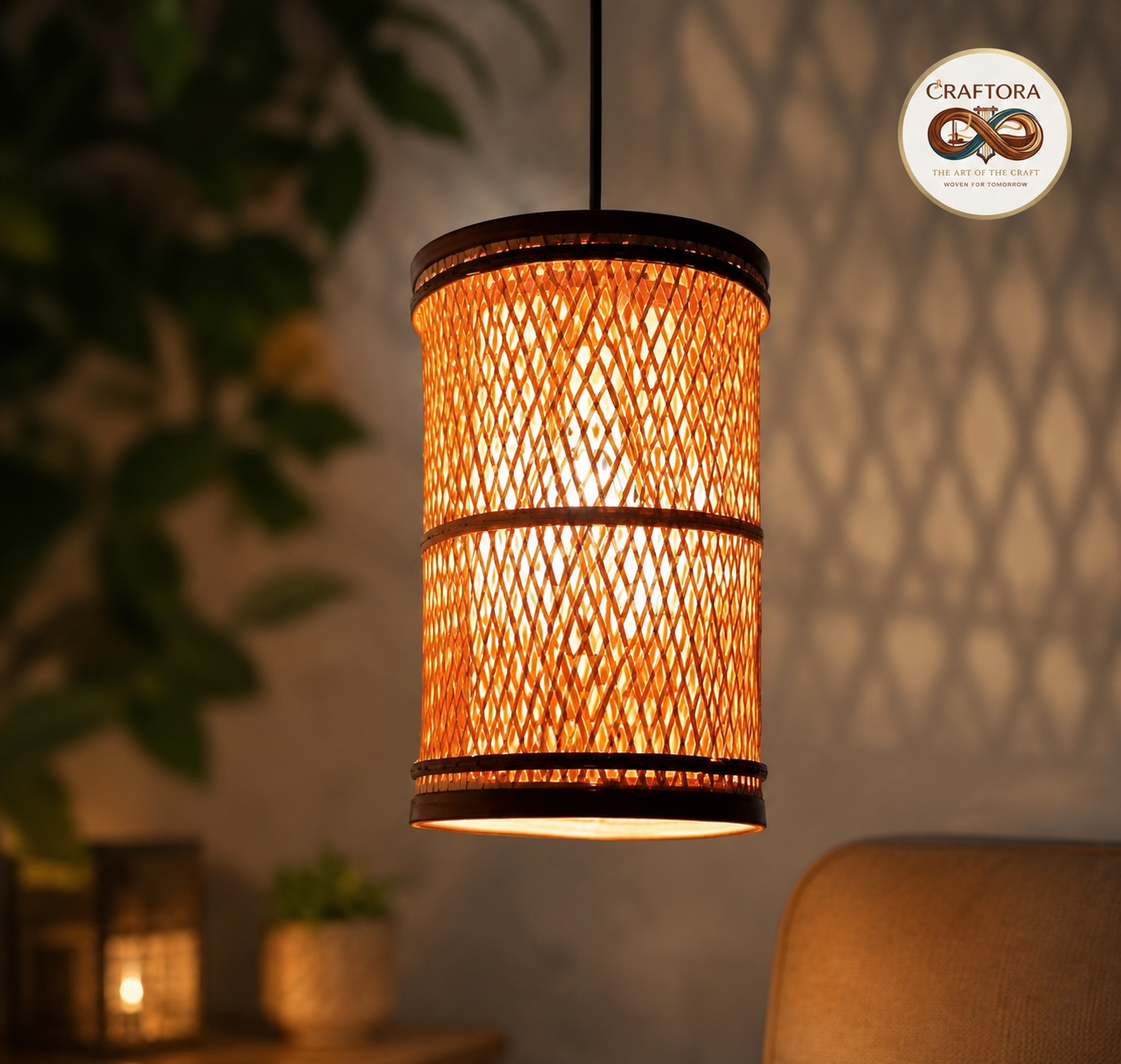 Bamboo Shola Woven Hanging Lamp