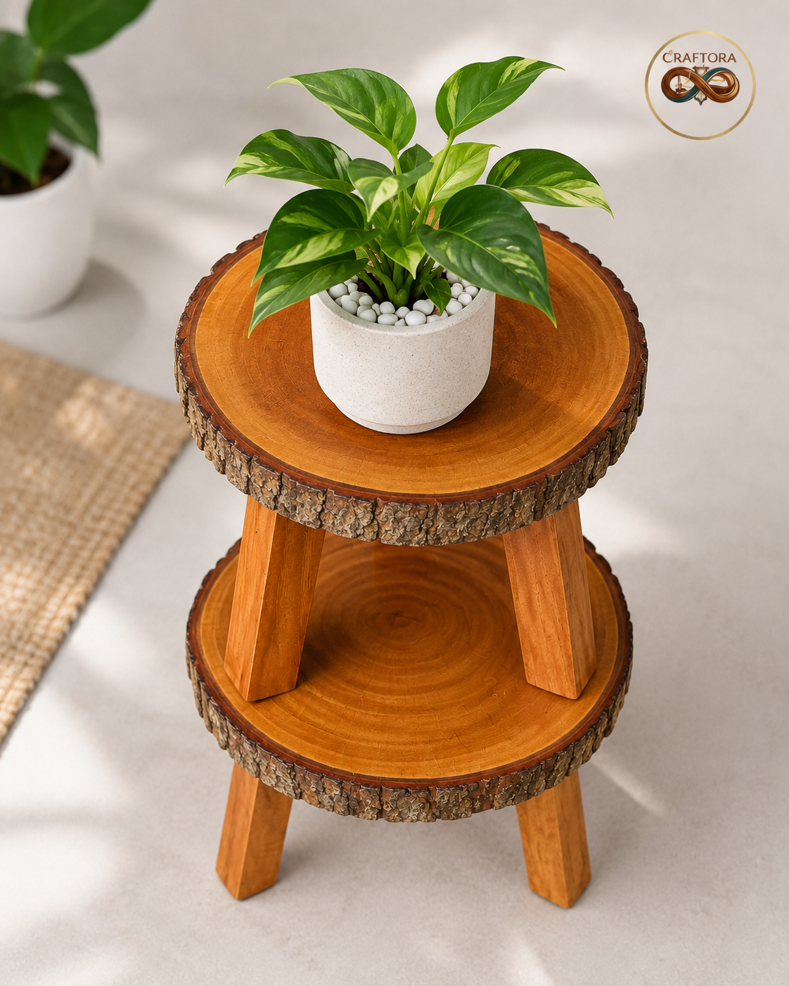 Natural Wooden Plant Stand Planter Table