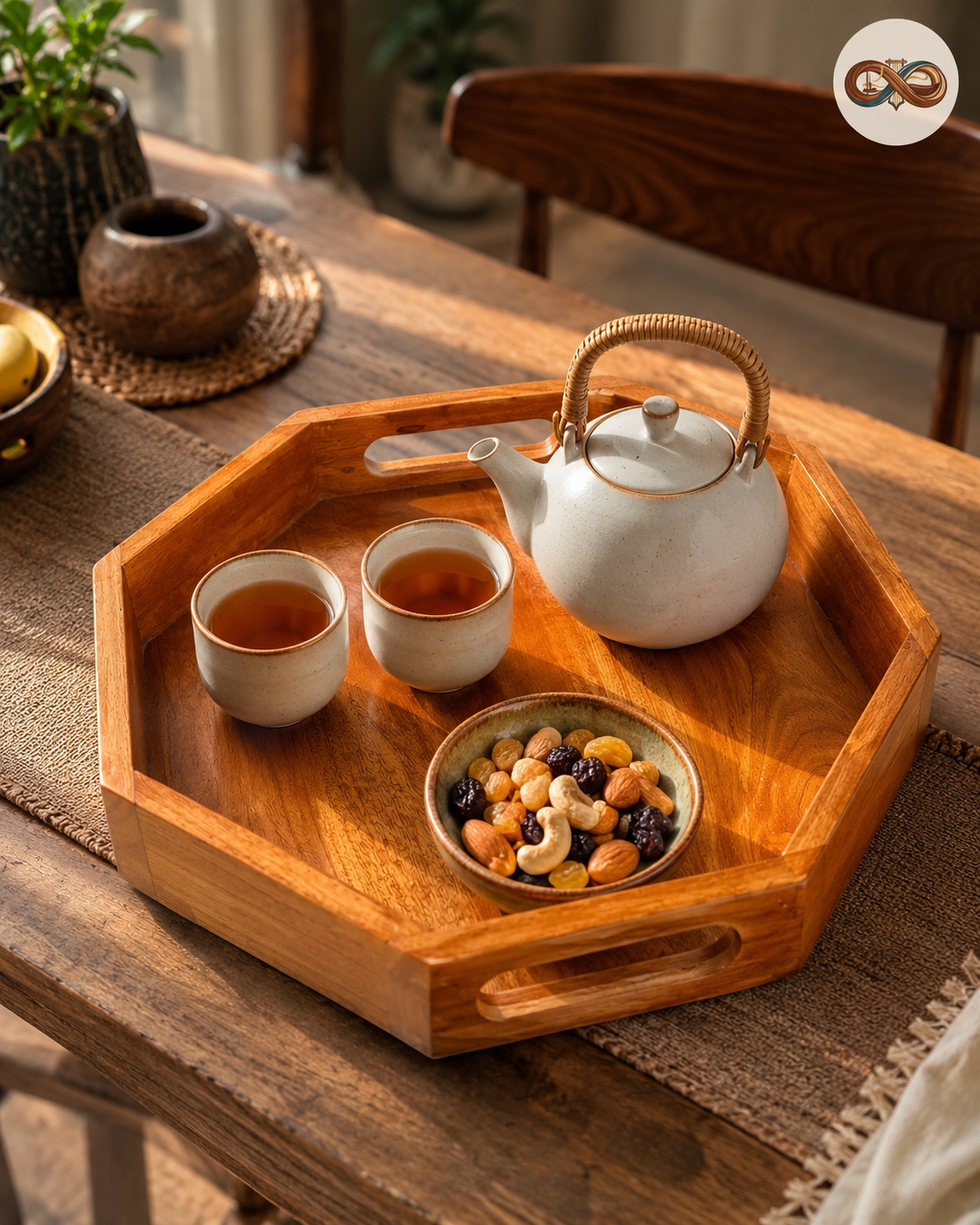 Octagon Wooden Serving Tray