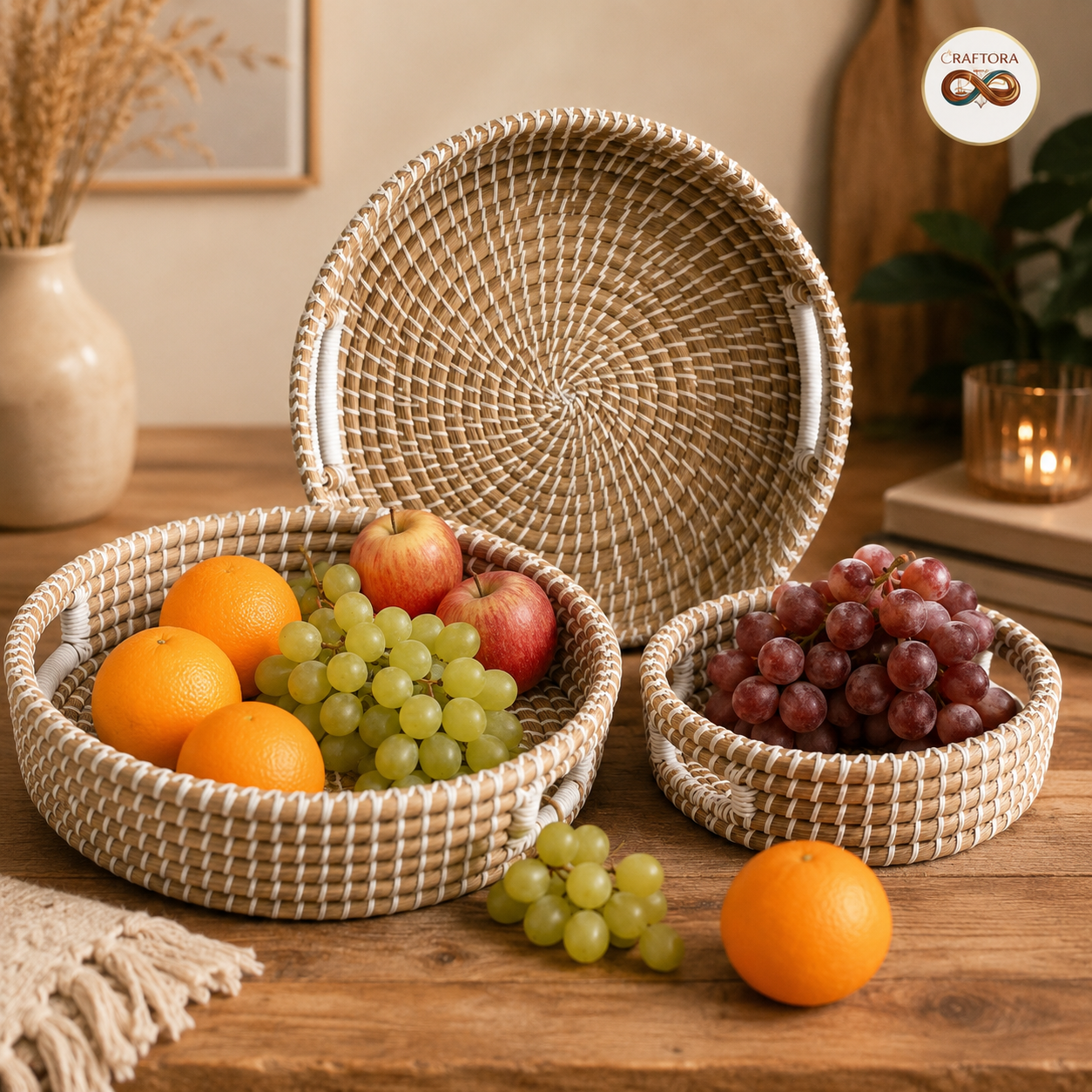 Handmade Kasher Round Serving Tray Set 3 PCS