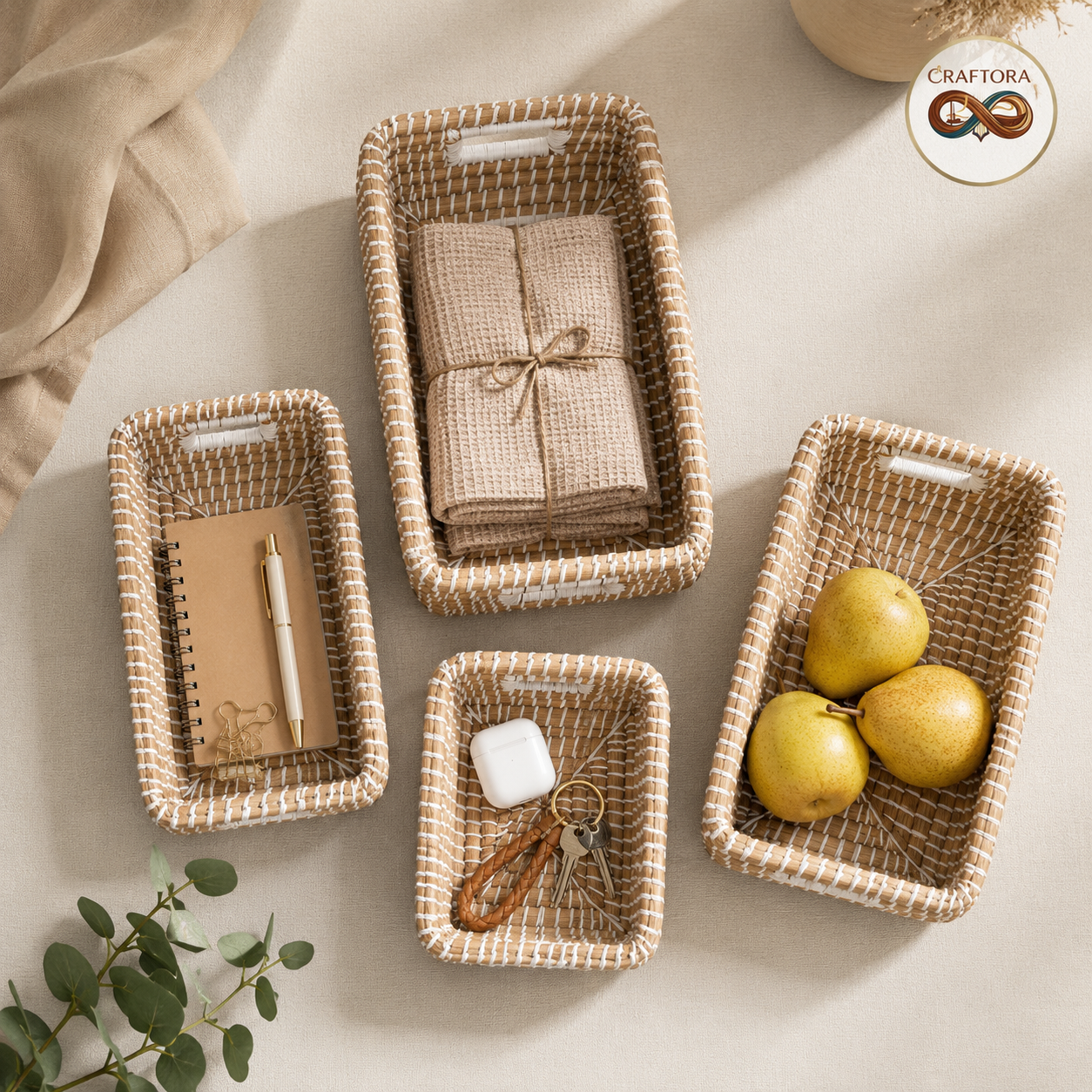 Handcrafted Kashe Storage Basket Set-4 pcs