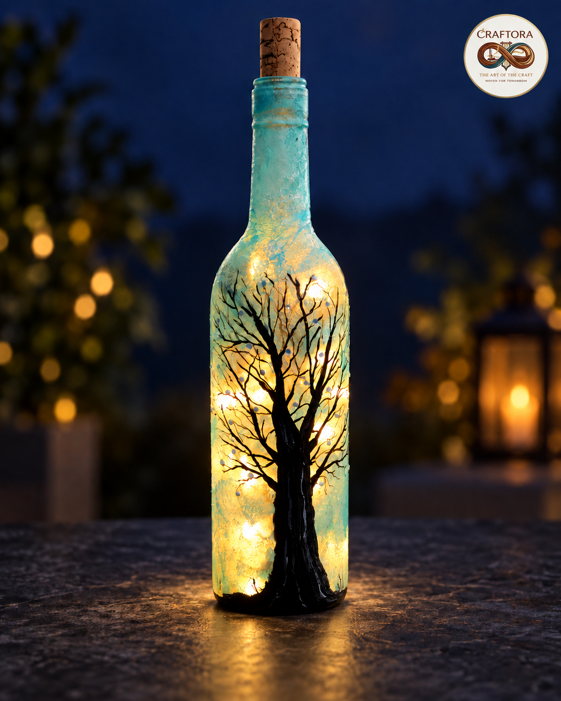 Hand-Painted Enchanted Tree Bottle Lamp