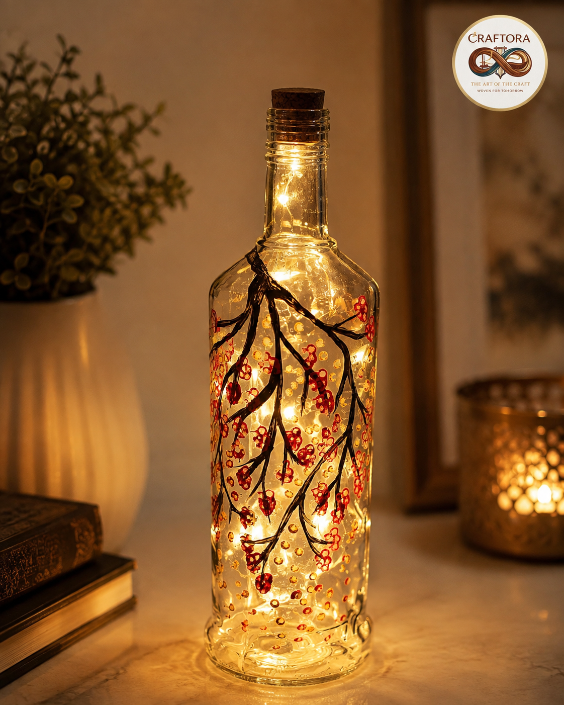 Hand-Painted Cherry Blossom Bottle