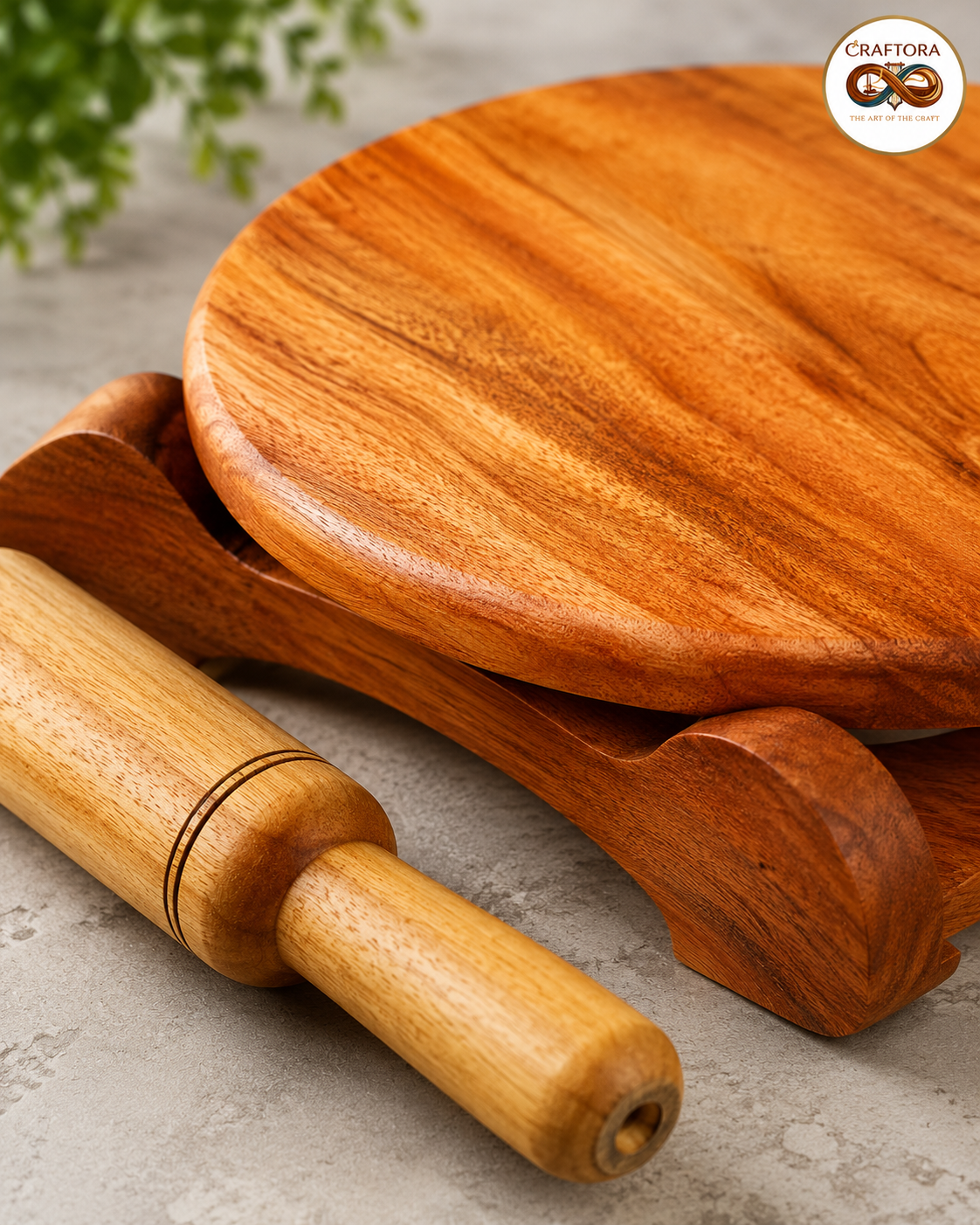 Wooden Roti Board with Rolling Pin Set