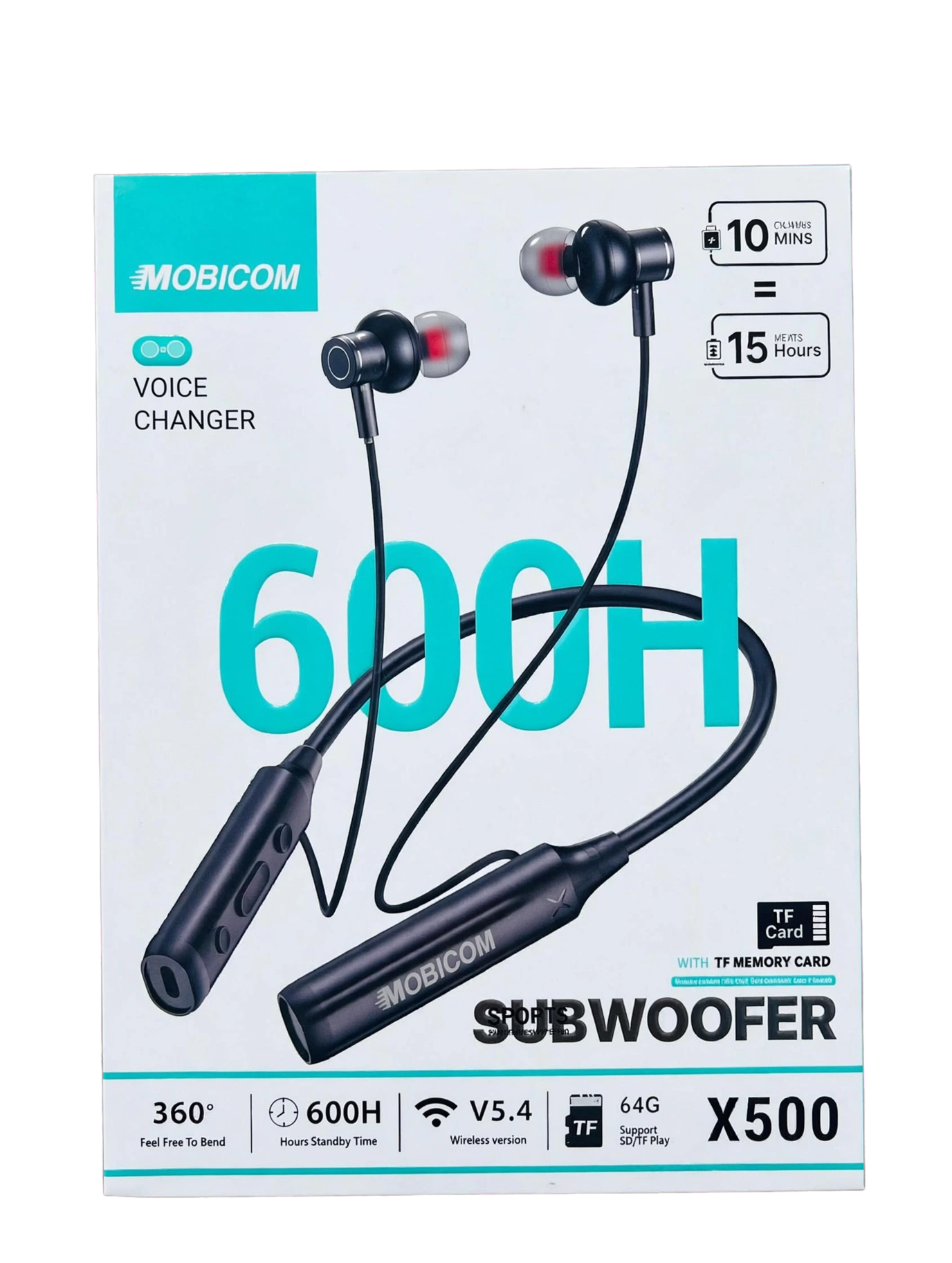 MOBICOM X500 Wireless Bluetooth Neckband Earphone V5.4 | Voice Changer | TF Card Support | Deep Bass