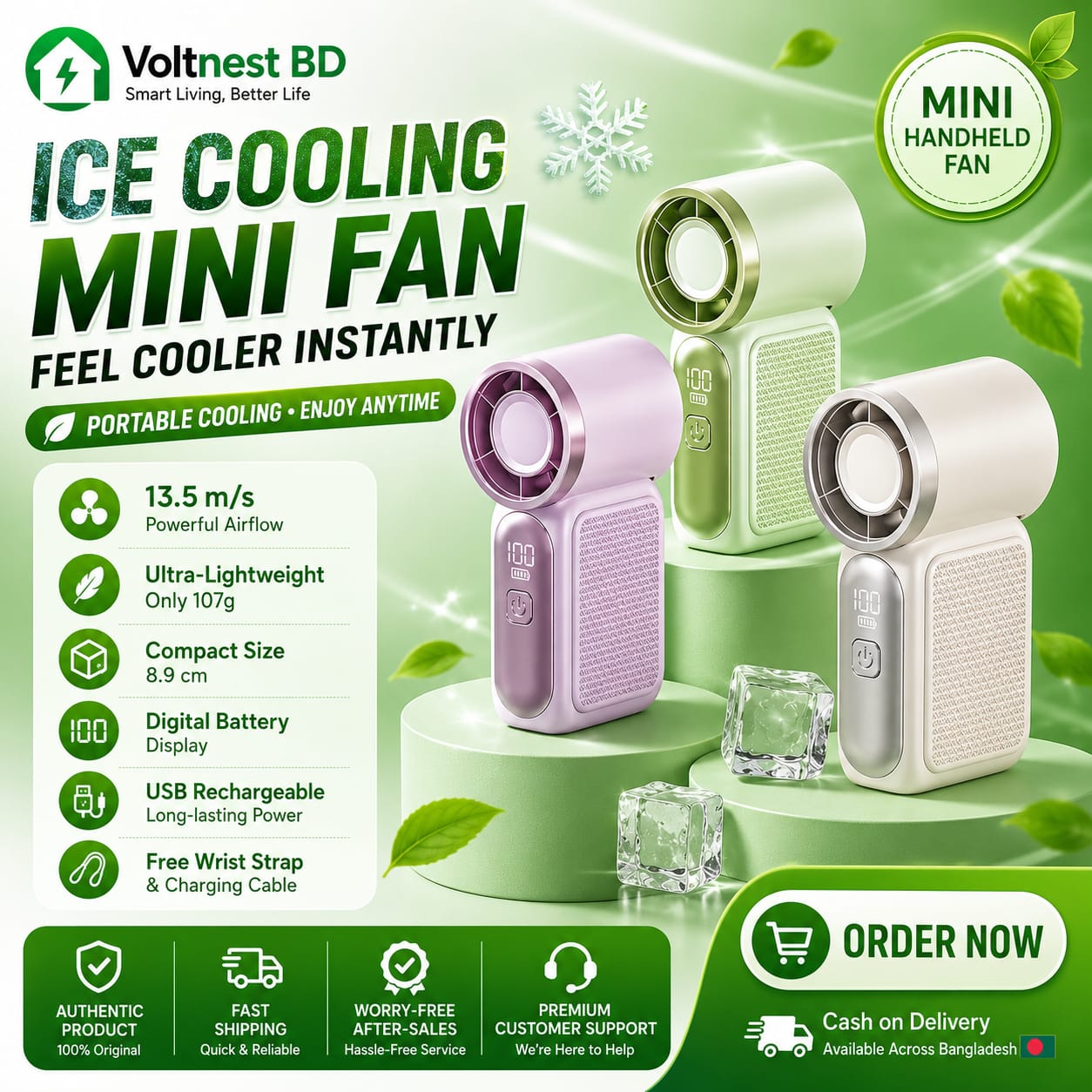 X688 TurboCool Mini Handheld Fan | Digital Display | Rechargeable Pocket Fan