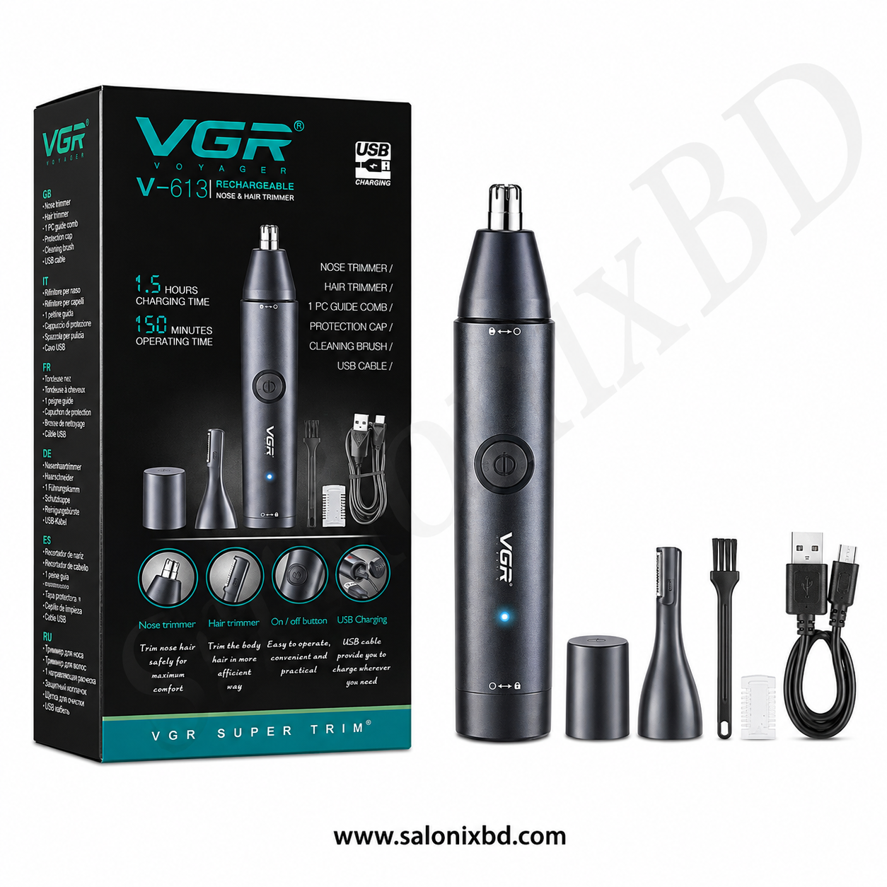 VGR V-613 Rechargeable 2-in-1 Nose & Hair Trimmer নাক, কান ও ভ্রুর অতিরিক্ত লোম নিরাপদ ও আরামদায়কভাবে ট্রিম করার গ্রুমিং ডিভাইস thumbnail 2
