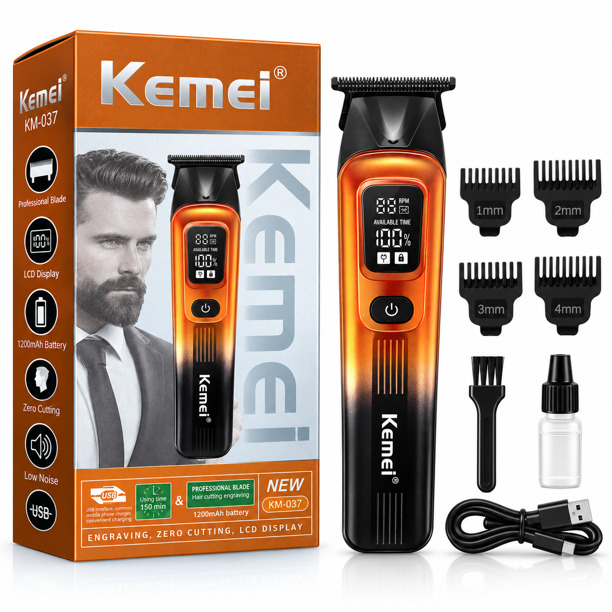 Kemei KM-037 Professional Hair Trimmer একটি আধুনিক ও রিচার্জেবল প্রফেশনাল ট্রিমার