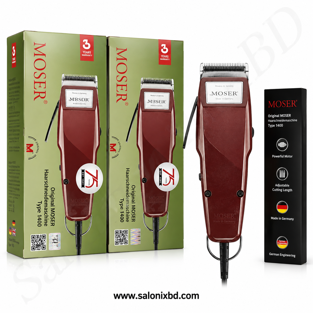MOSER Type 1400 Professional Hair Clipper ডাইরেক্ট লাইন প্রফেশনাল সেলুন ও বার্বার শপের জন্য অত্যন্ত জনপ্রিয়