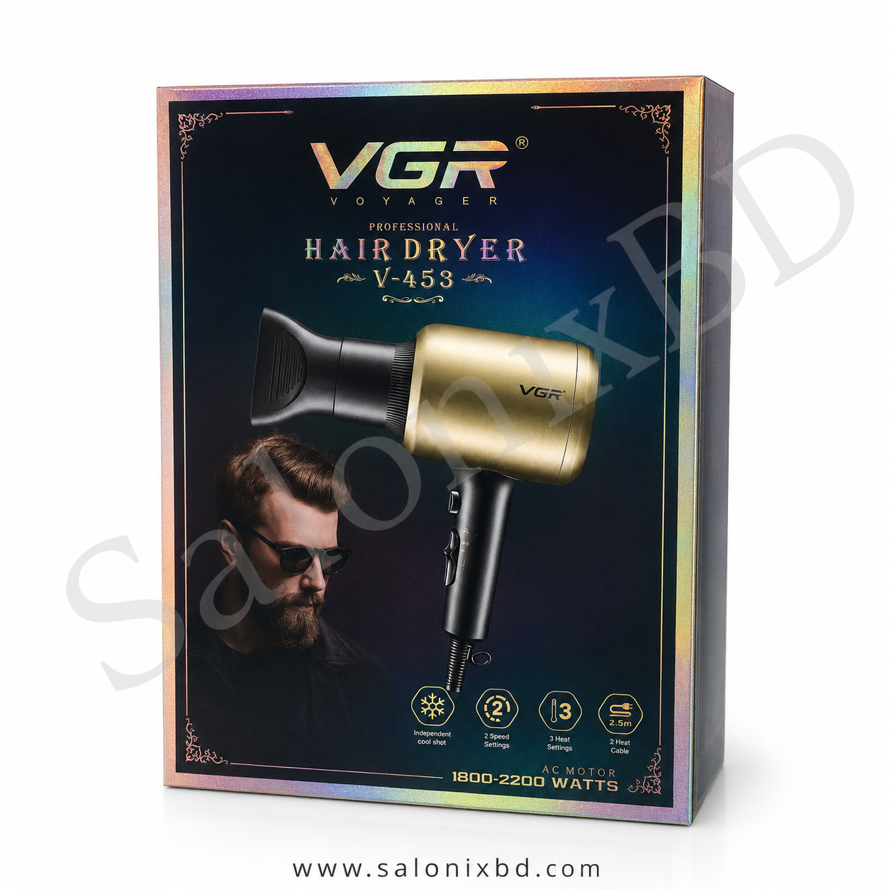 VGR V-453 Professional Hair Dryer – 1800–2200W একটি শক্তিশালী AC Motor হেয়ার ড্রায়ার, যা সেলুন, বারবার শপ, পার্লার এবং ব্যক্তিগত ব্যবহারের জন্য উপযোগী