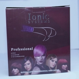 Professional hair dryer in a box labeled Ionic Systems