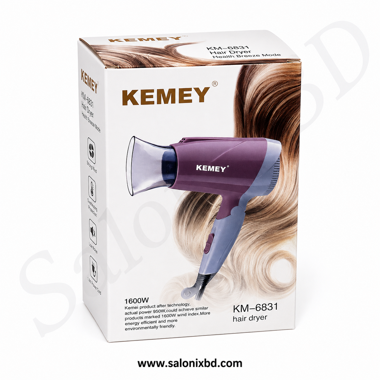KEMEY KM-6831 Hair Dryer– 1600W একটি হালকা, ব্যবহারবান্ধব ও কার্যকর হেয়ার ড্রায়ার