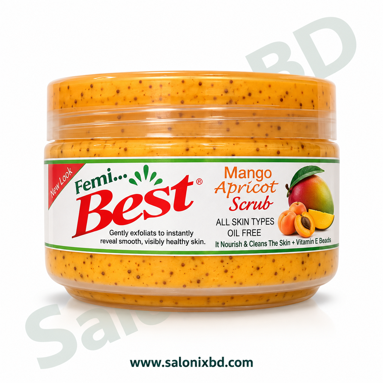 Femi Best Mango Apricot Scrub ত্বকের উপর জমে থাকা মৃত কোষ, অতিরিক্ত ময়লা ও রুক্ষভাব দূর করতে এক্সফোলিয়েটিং ফেস স্ক্রাব