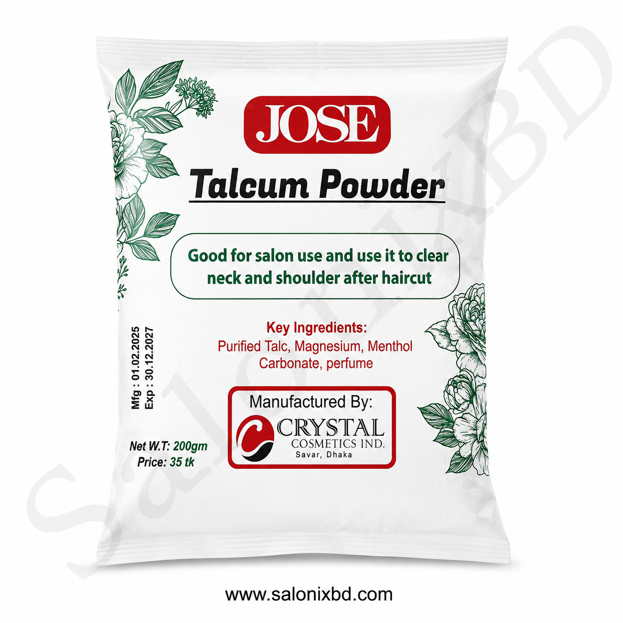 JOSE Talcum Powder 200g (সেলুন ব্যবহারের ট্যালকম পাউডার)