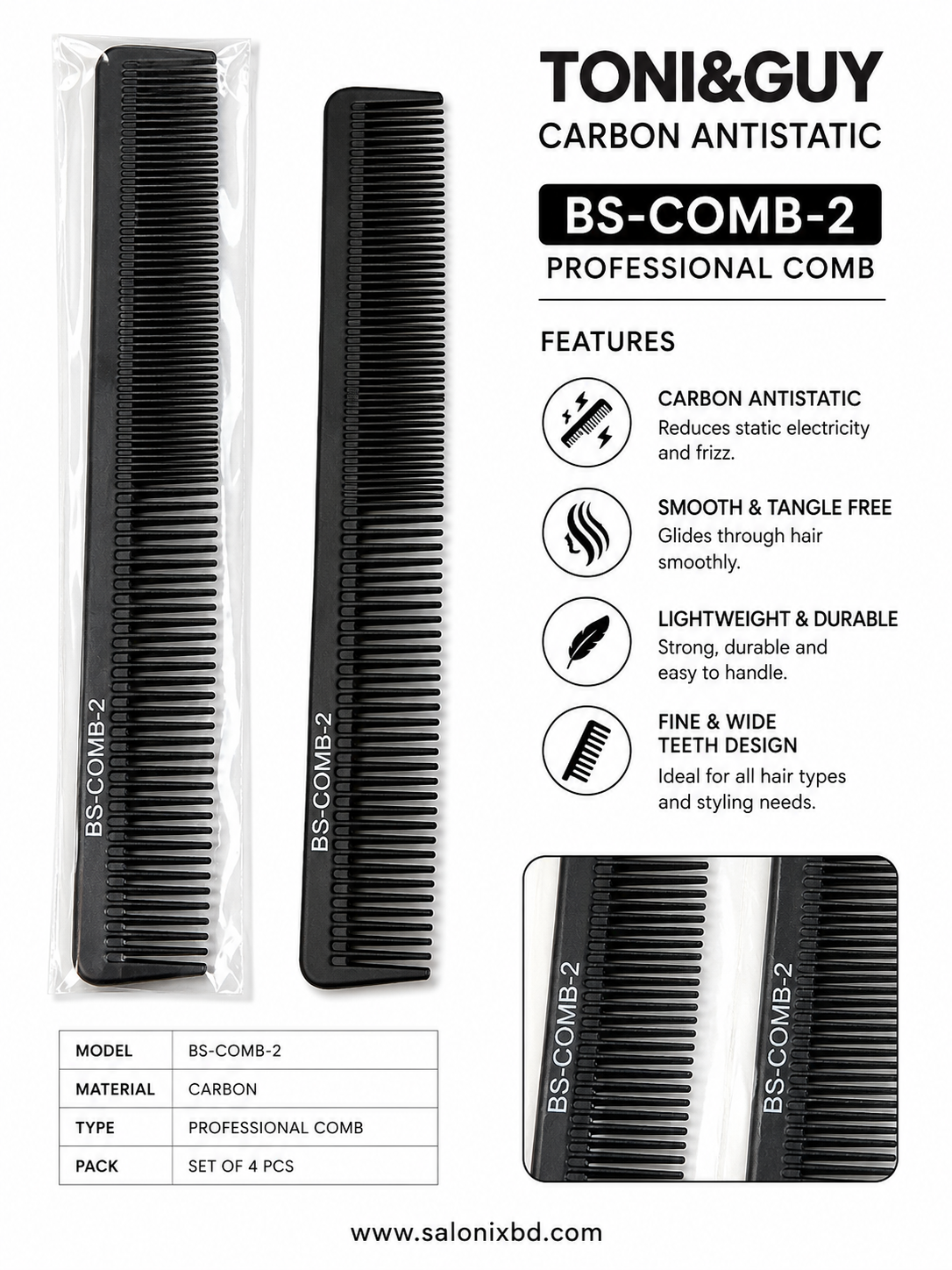 TONI&GUY Carbon Antistatic Professional Comb (BS-COMB-2)