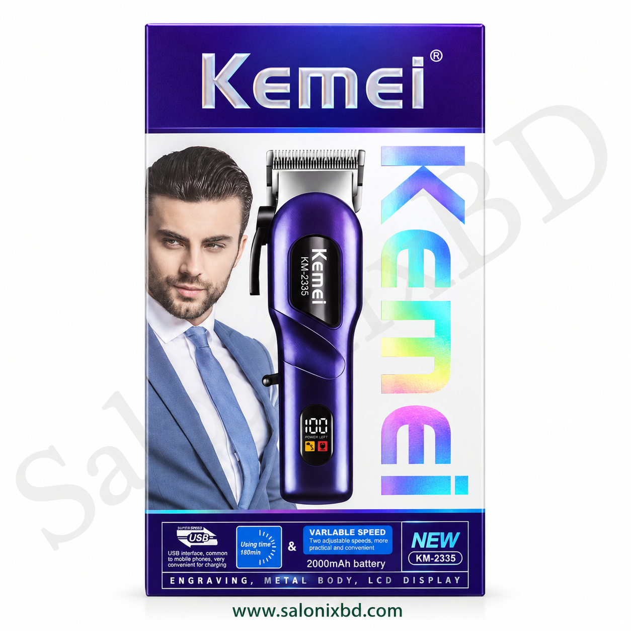 Kemei KM-2335 Professional Hair Clipper 2000mAh LCD Display | SalonixBD