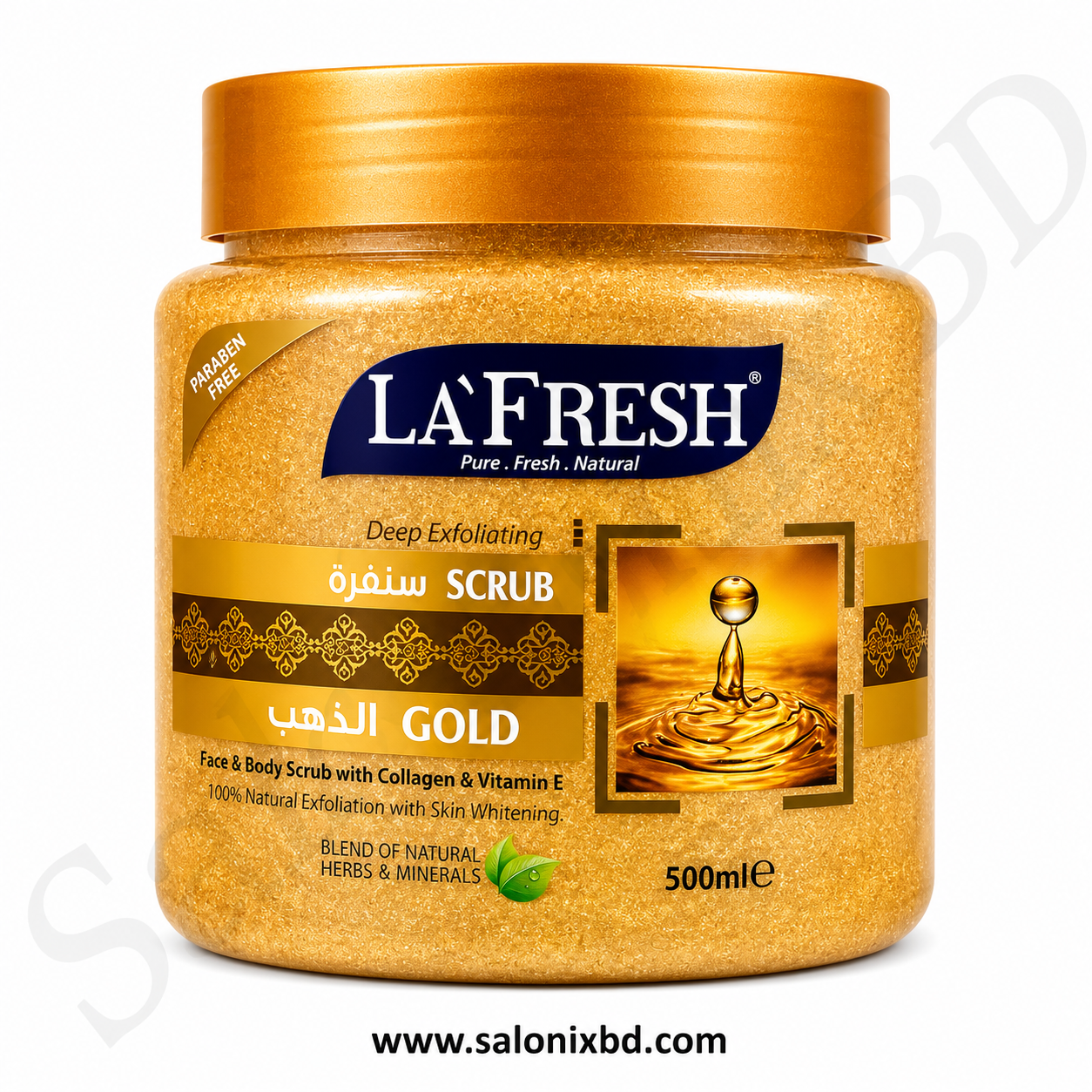 LA'FRESH Gold Face & Body Scrub – 500ml একটি প্রিমিয়াম ডিপ এক্সফোলিয়েটিং স্ক্রাব