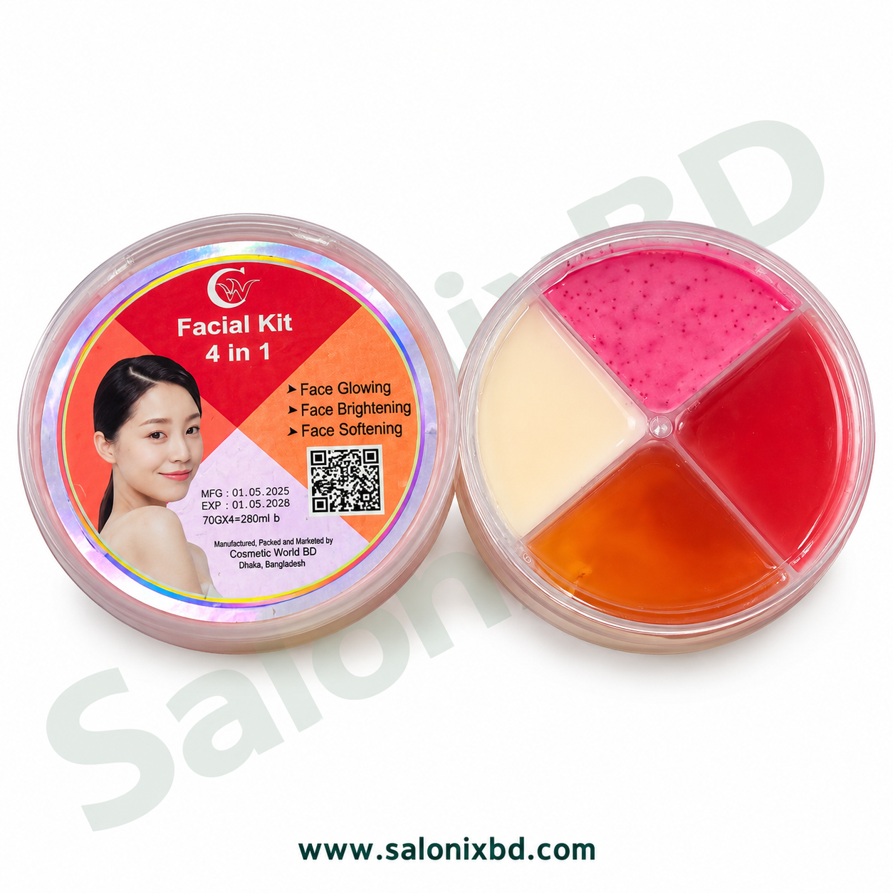 Facial Kit 4 in 1 হলো একসাথে চার ধরনের ফেস কেয়ার সুবিধা দেওয়ার জন্য তৈরি একটি কমপ্লিট ফেসিয়াল কিট