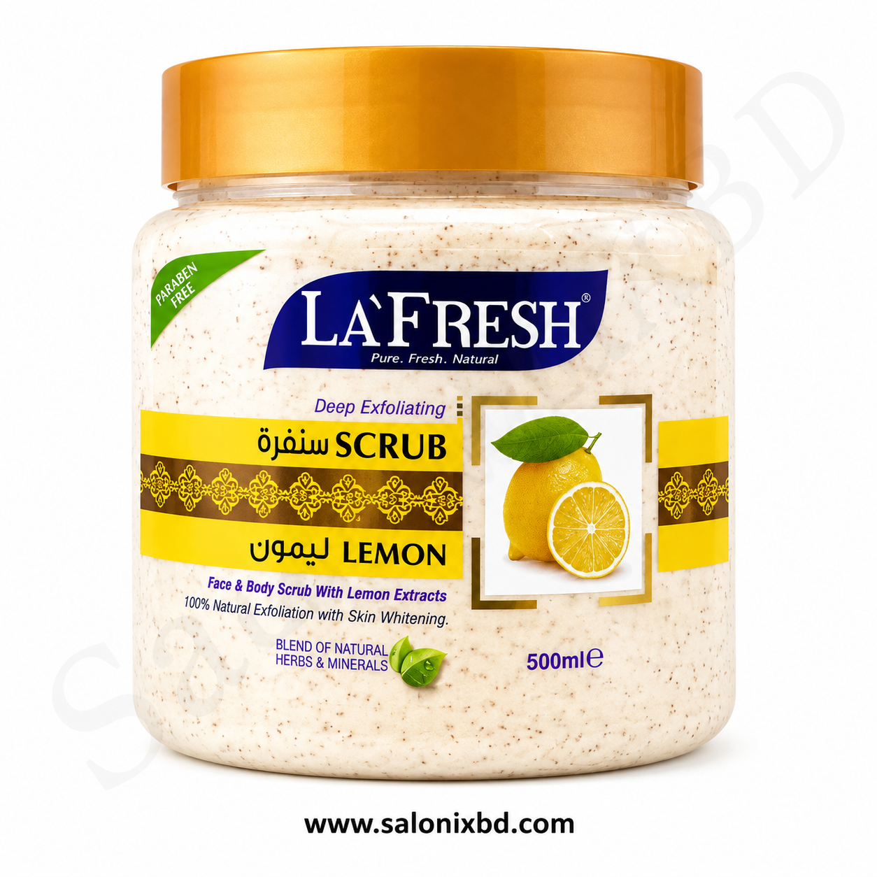 LA’FRESH Lemon Face & Body Scrub – 500ml একটি ডিপ এক্সফোলিয়েটিং ফেস ও বডি স্ক্রাব