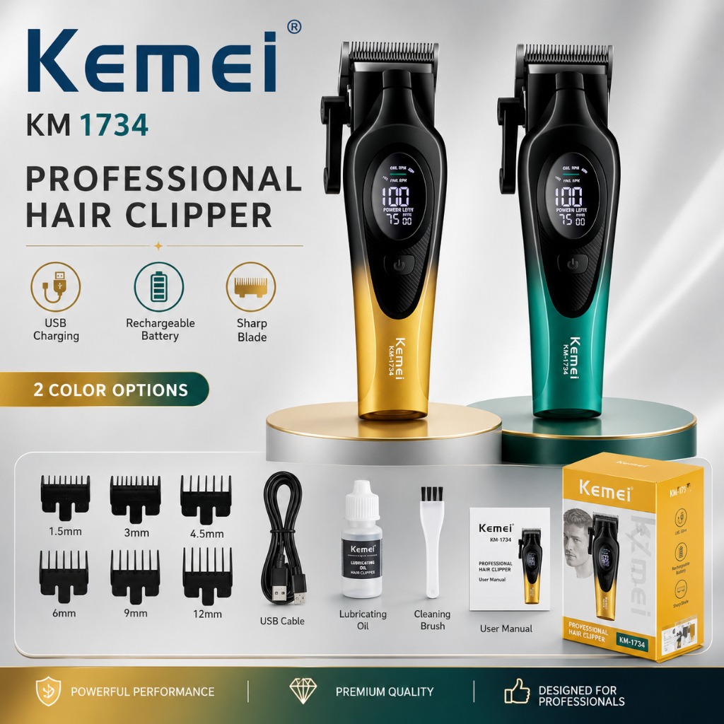 Kemei Km-1734 5w 2000mAh Battery Rechargeable Hair Salon Cutter thumbnail 2