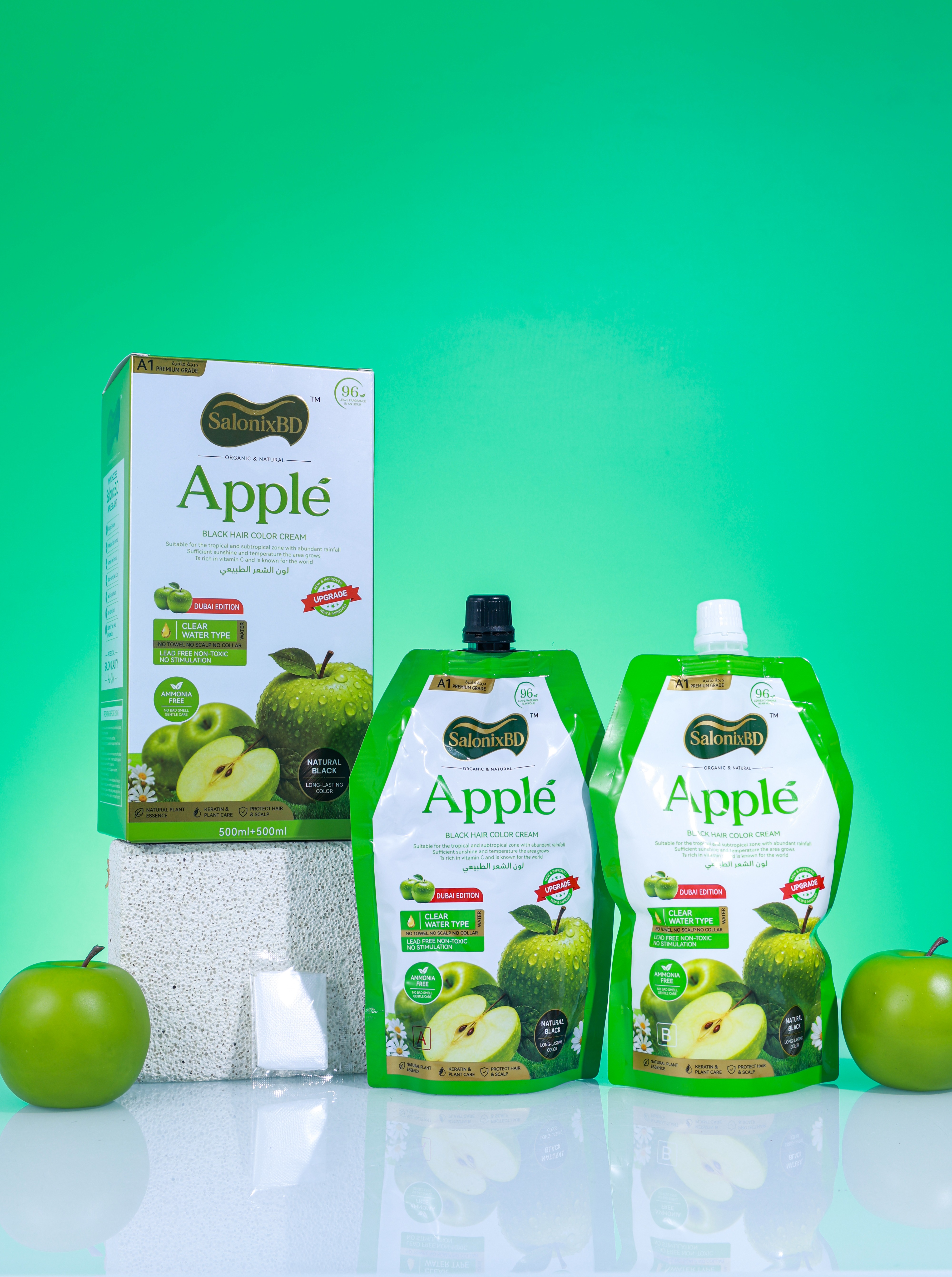 SalonixBD Apple Ammonia-Free Black Hair Cream 500ml + 500ml (Black) | অ্যামোনিয়া-মুক্ত হেয়ার কালার | SalonixBD
