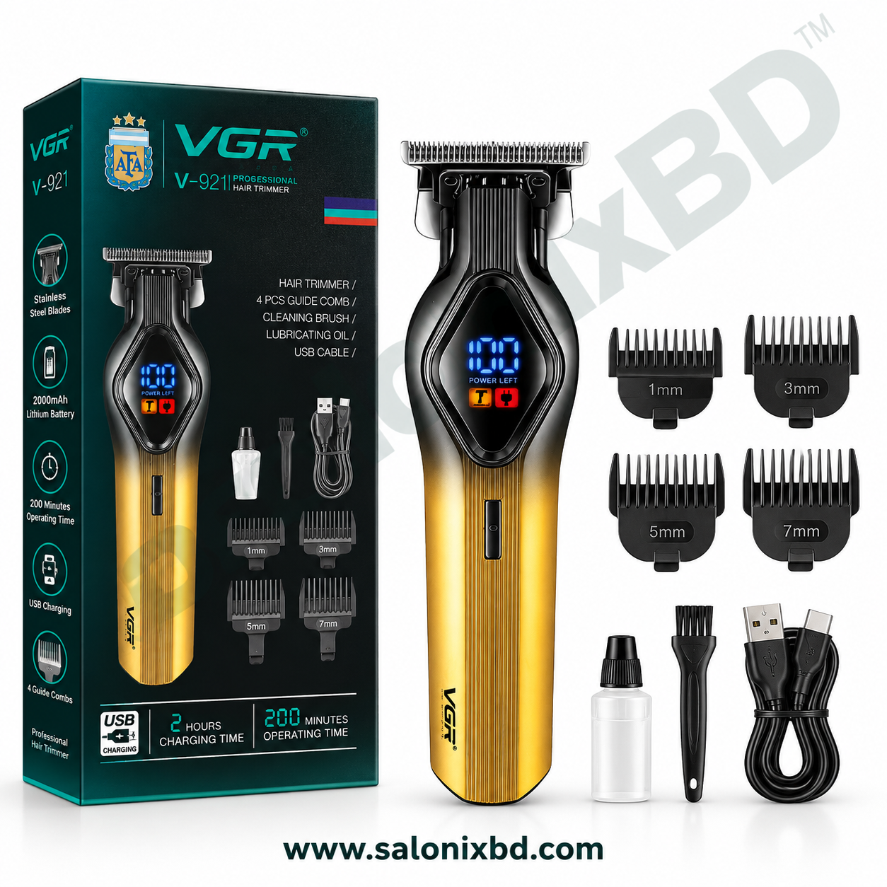 VGR V-921 Professional Hair Trimmer একটি শক্তিশালী ও আধুনিক কর্ডলেস ট্রিমার