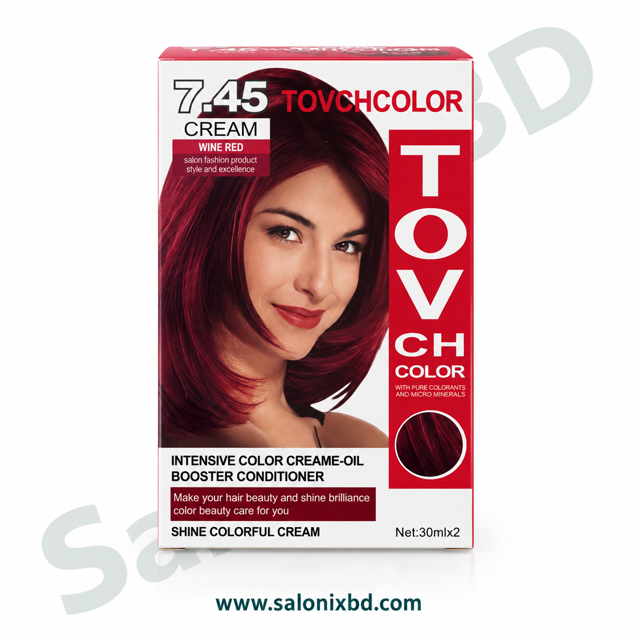 TOVCHCOLOR 7.45 Wine Red Hair Color Cream – 30ml × 2