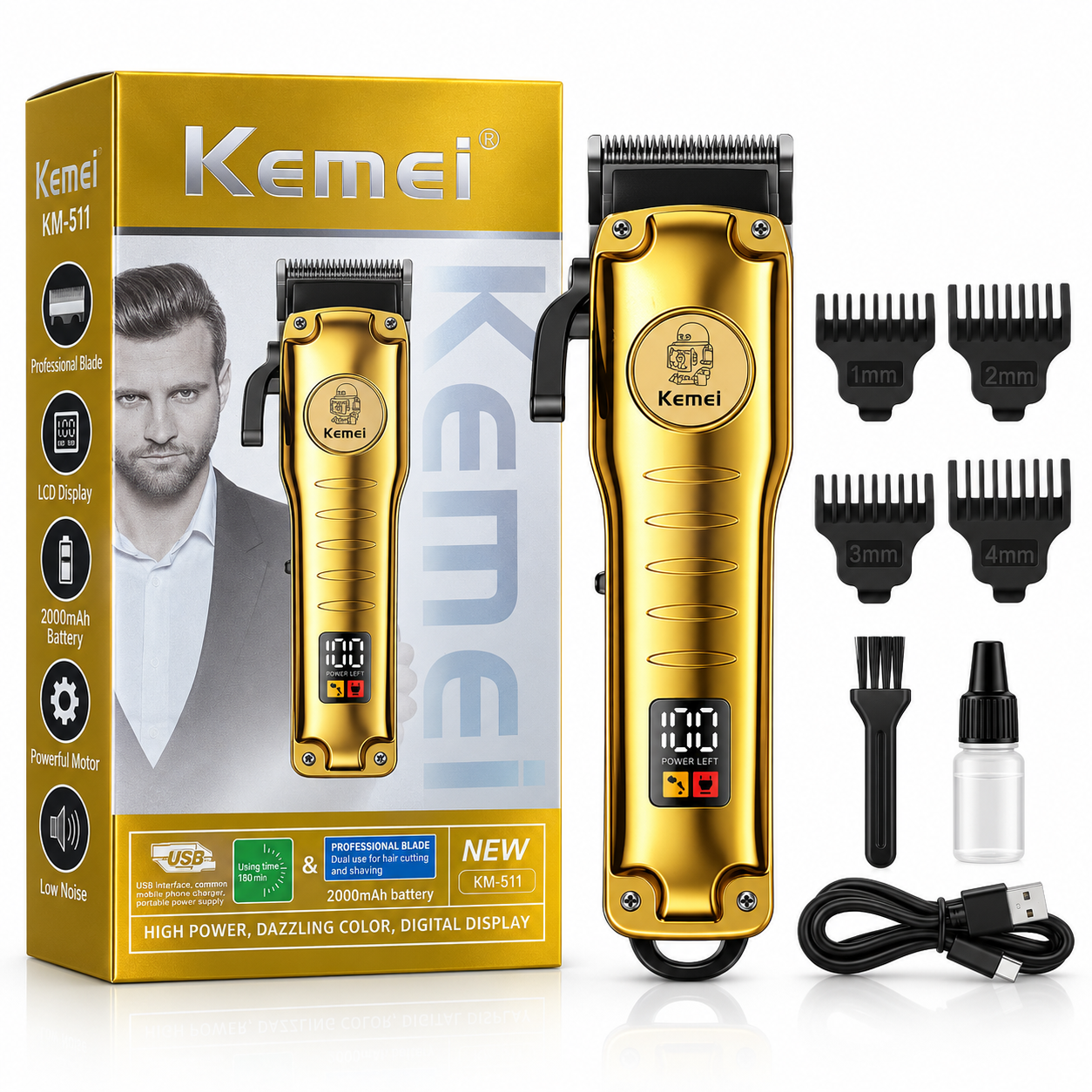 Kemei KM-511 Professional Hair Clipper একটি শক্তিশালী রিচার্জেবল হেয়ার ক্লিপার