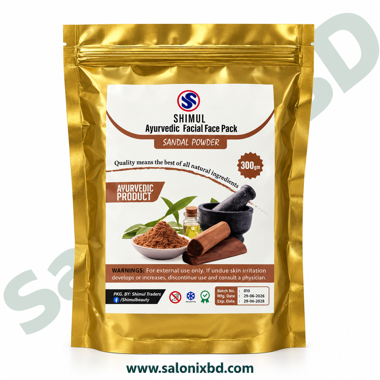 SHIMUL Ayurvedic Facial Face Pack Sandal Powder 300g ত্বকের যত্নে ব্যবহারযোগ্য একটি আয়ুর্বেদিক ফেস প্যাক
