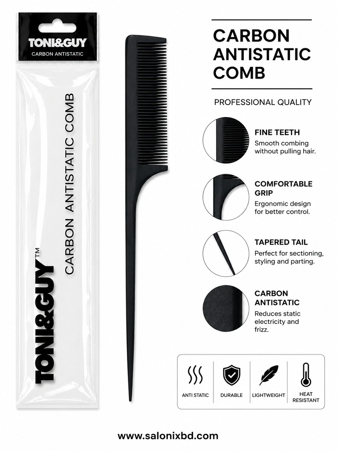Professional Carbon Antistatic Tail Comb