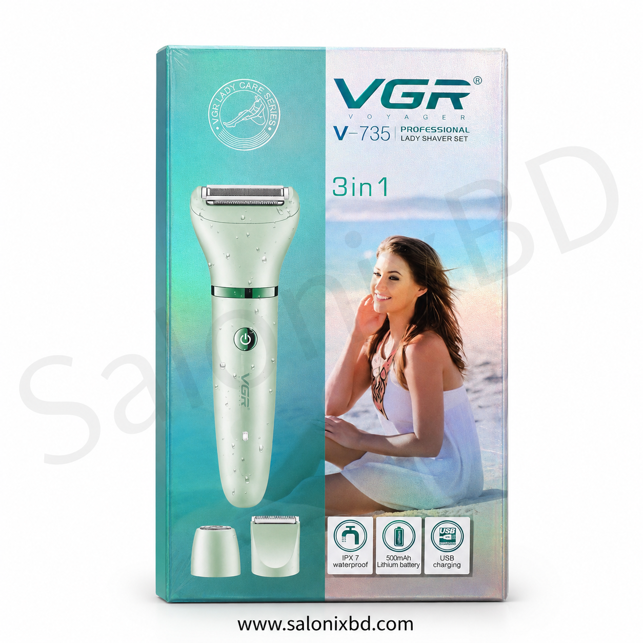 VGR V-735 Professional 3 in 1 Lady Shaver Set নারীদের ব্যক্তিগত গ্রুমিংয়ের জন্য একটি মাল্টি-ফাংশন রিচার্জেবল শেভার ও ট্রিমার