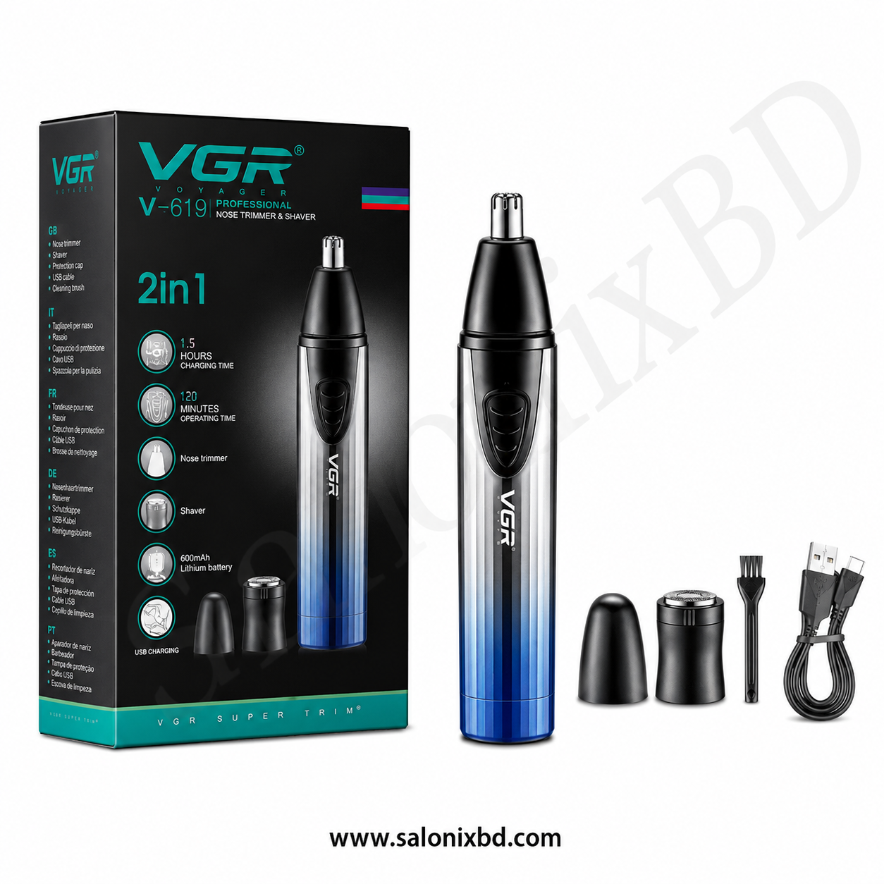 VGR V-619 Professional Nose Trimmer & Shaver (2 in 1), নাক ও কানের অবাঞ্ছিত লোম পরিষ্কার করার পাশাপাশি ছোটখাটো ফিনিশিং ও শেভিং thumbnail 2