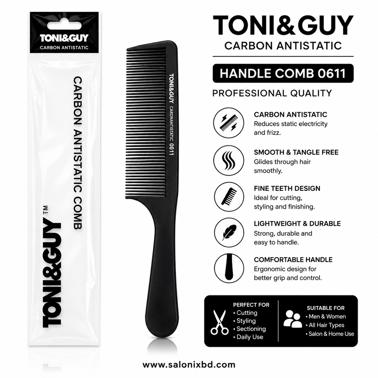 TONI&GUY Carbon Antistatic Handle Comb 0611