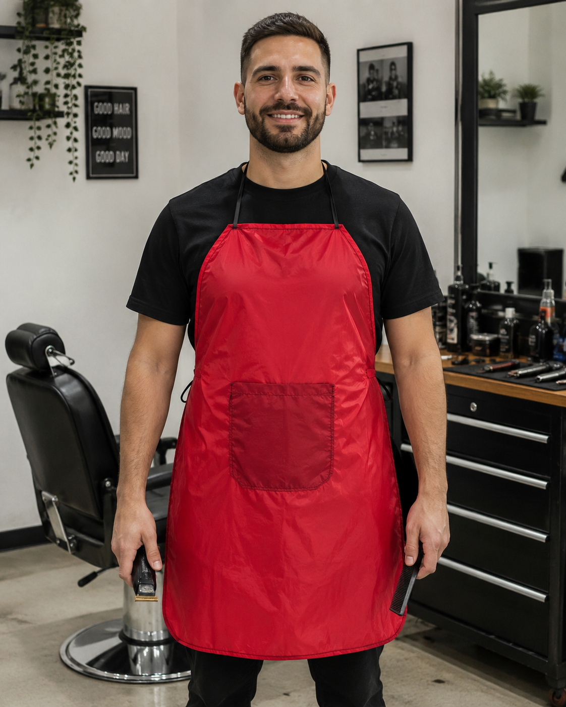 Professional Barber Apron হলো চুল কাটার সময় বার্বার বা হেয়ার স্টাইলিস্টের ব্যবহারের জন্য একটি হালকা পাতলা এপ্রোন