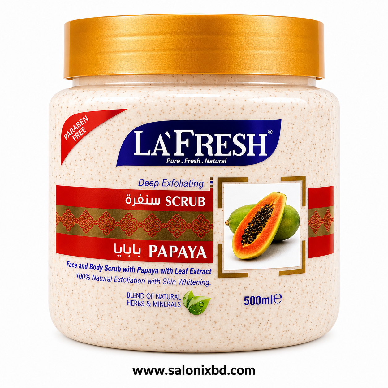 LA’FRESH Papaya Face & Body Scrub – 500ml একটি ডিপ এক্সফোলিয়েটিং স্ক্রাব