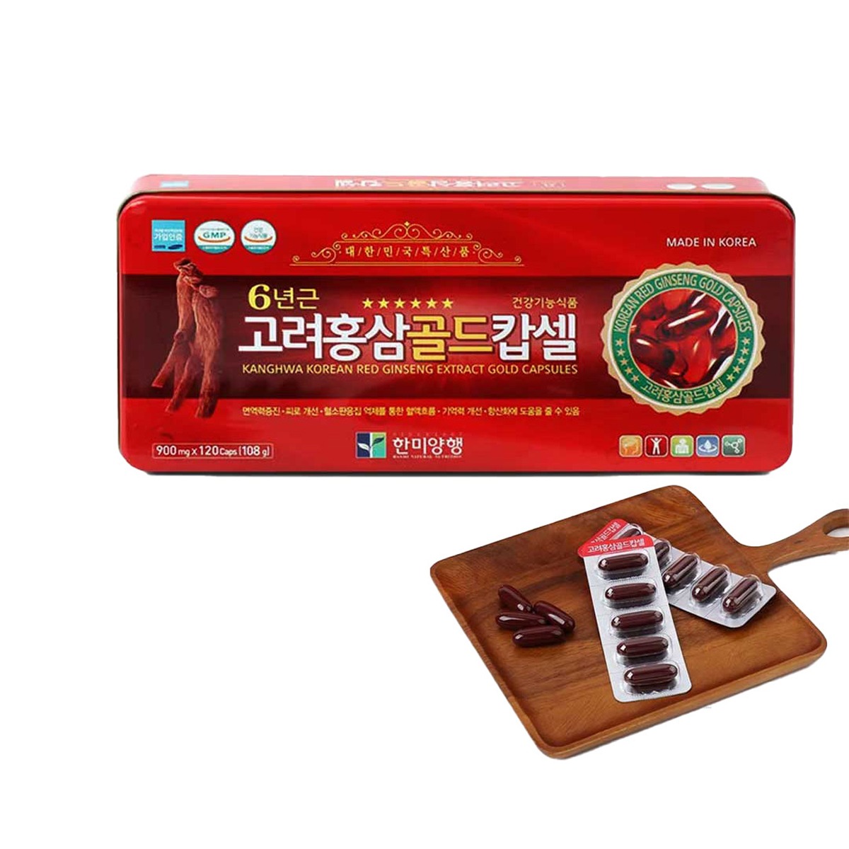 কোরিয়ান South Korean Kanghwa Korean Red Ginseng Extract Gold Capsules 108 g