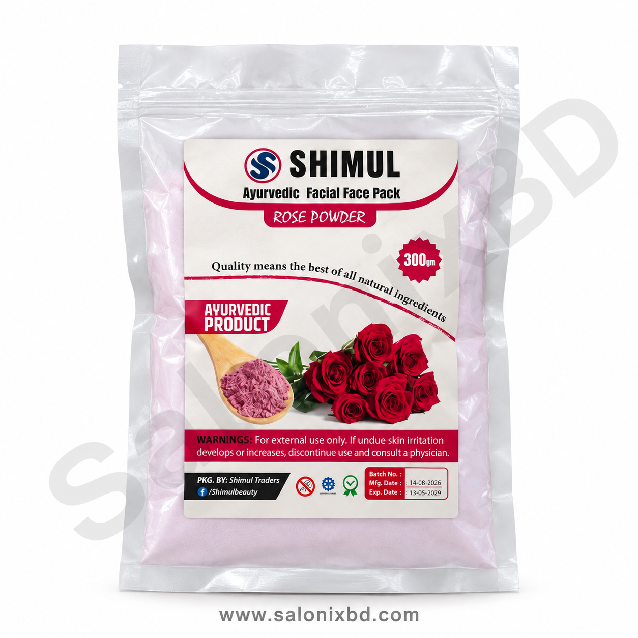 SHIMUL Ayurvedic Facial Face Pack Rose Powder হলো ত্বকের যত্নে ব্যবহার উপযোগী একটি আয়ুর্বেদিক ফেস প্যাক