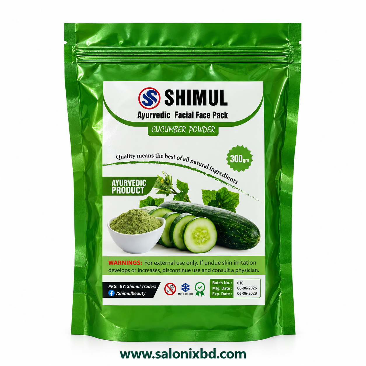 SHIMUL Ayurvedic Cucumber Powder Face Pack 300g ত্বককে ফ্রেশ, পরিষ্কার ও আরামদায়ক অনুভূতি দিতে সহায়ক একটি আয়ুর্বেদিক ফেস প্যাক