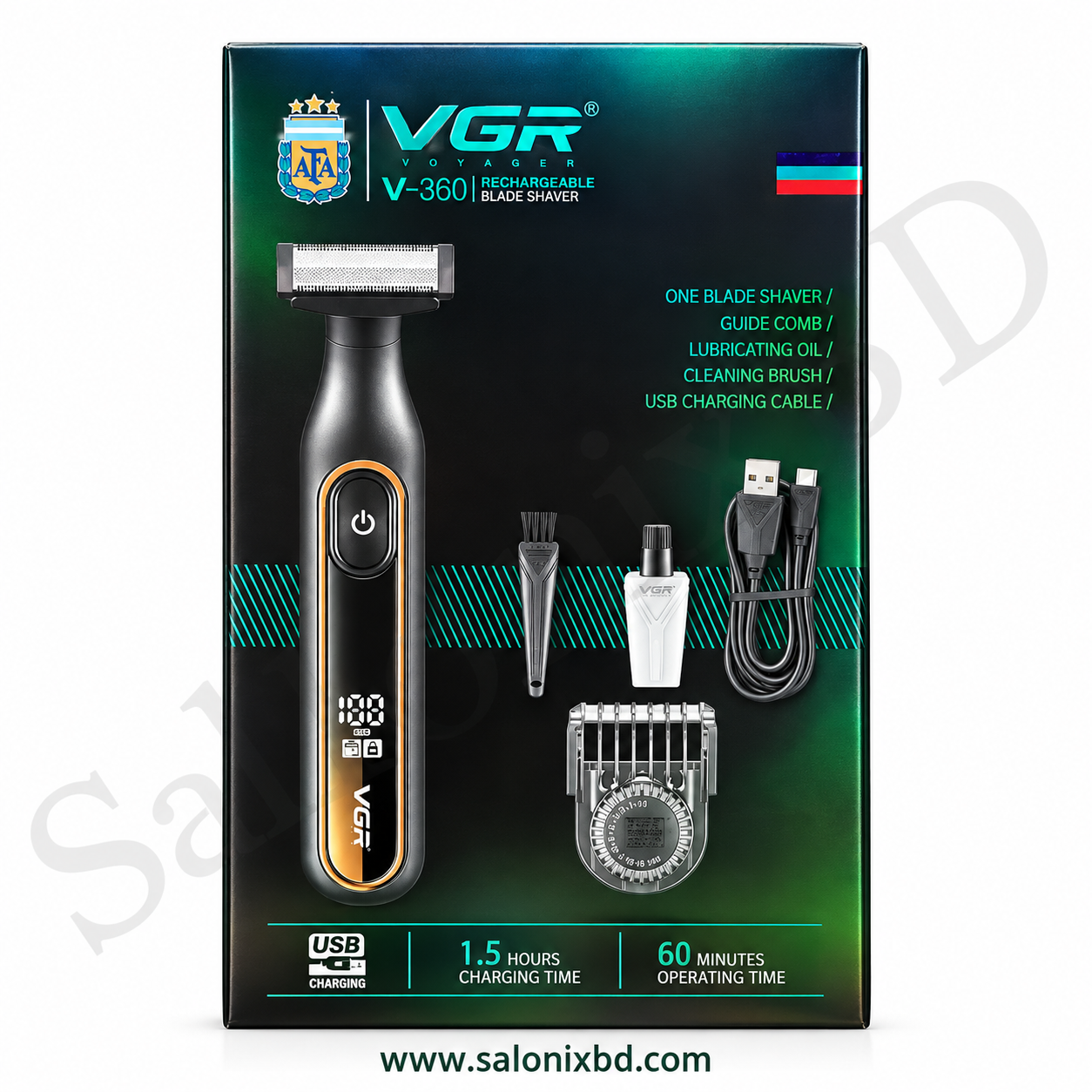 VGR V-360 Rechargeable Blade Shaver হলো দাড়ি শেভিং, ট্রিমিং ও ফিনিশিংয়ের জন্য উপযোগী একটি কমপ্যাক্ট ও রিচার্জেবল গ্রুমিং ডিভাইস