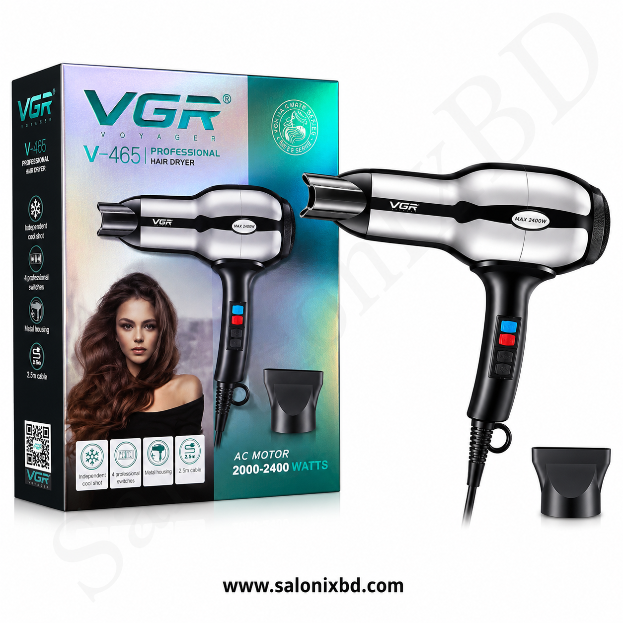 Vgr V-465 Essential Drycare Hair Dryer Salon Series For Women (2000–2400W) একটি শক্তিশালী ও প্রিমিয়াম মানের হেয়ার ড্রায়ার