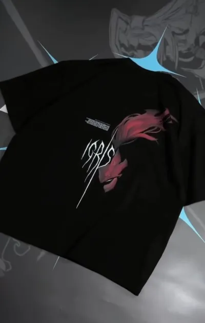 Igris (blood red)" Anime Graphic Drop Shoulder T shirt - Black_img_0
