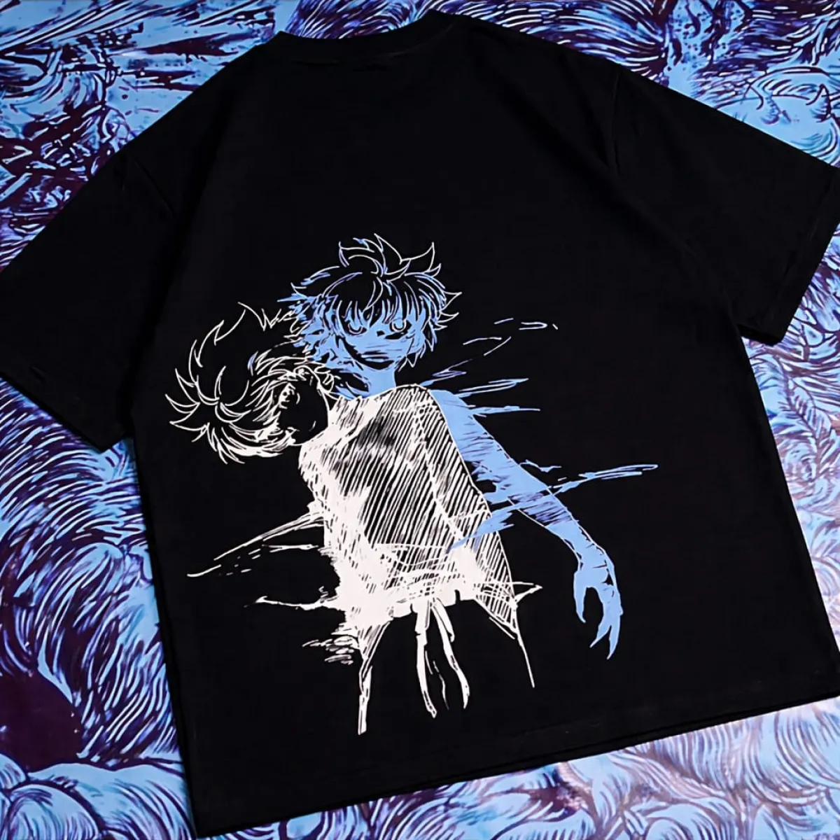 Hunter x Hunter " Kilua Zoldyck Godspeed " Anime Graphic Drop Shoulder T shirt - Black