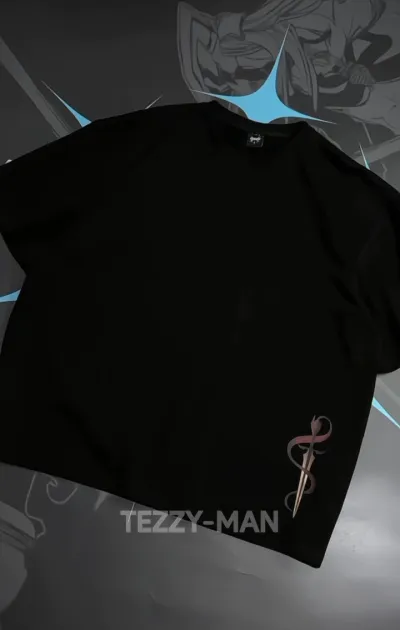 Igris (blood red)" Anime Graphic Drop Shoulder T shirt - Black_img_1