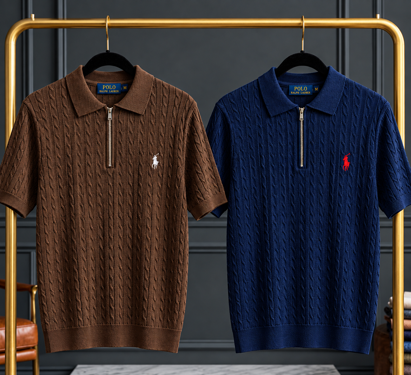BROWN & NAVY COMBO CABLE ZIP POLO T-SHIRT_img_0